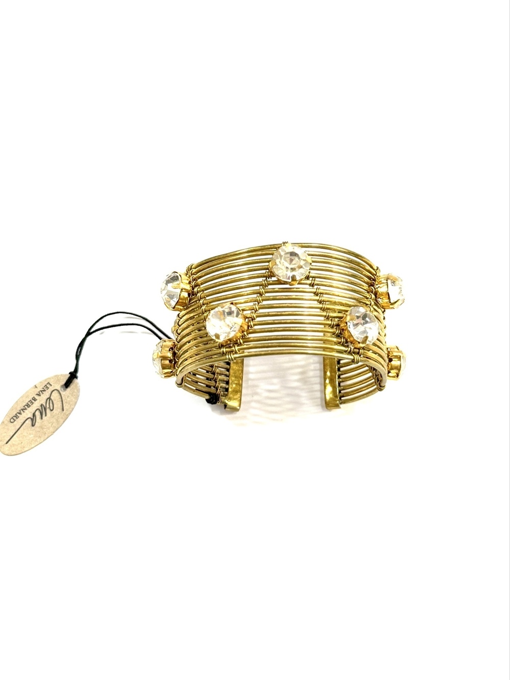 Lena Bernard Crystal Wire-Wrapped Cuff Bracelet Gold | NWT